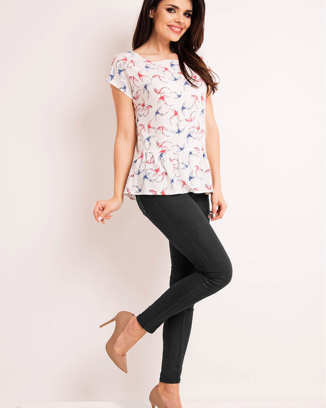 419-ECRU-BIRDS-M-5-Blouse M130-5
